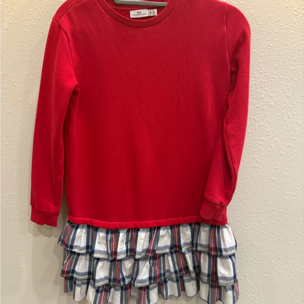 Vineyard Vines Red Kids dress with Plaid Ruffle